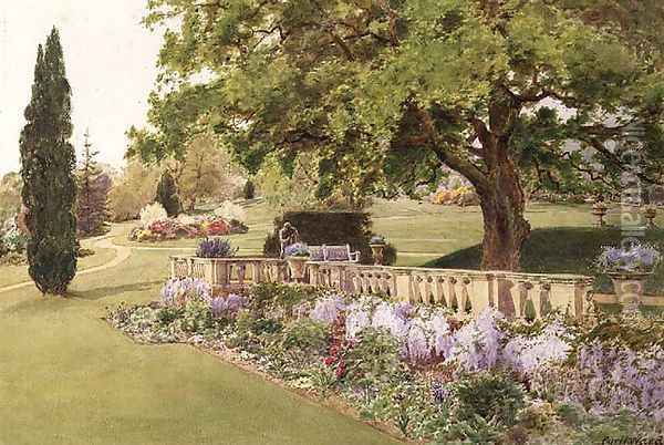 Formal Gardens seen from the Herbaceous Border Oil Painting - Cyril Ward