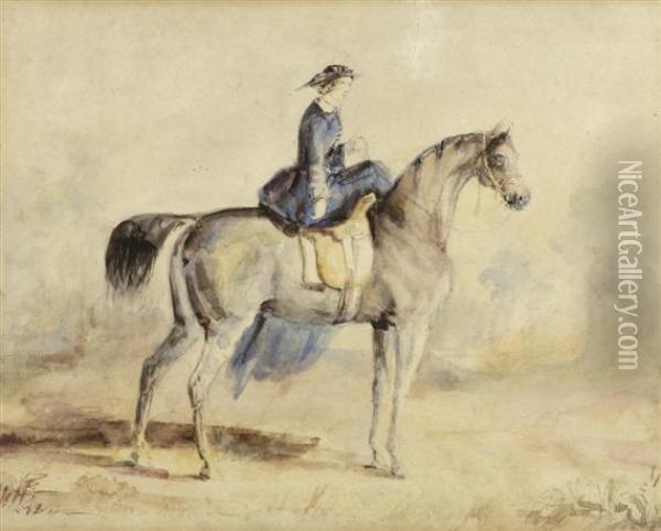 Ladyon Horseback Oil Painting - Constantin Guys