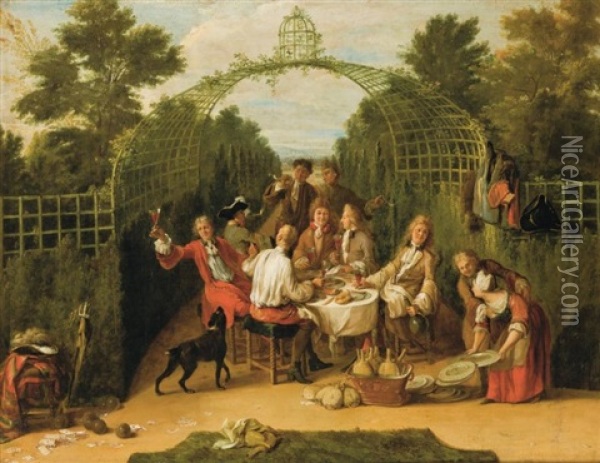 Un Dejeuner Sous La Tonnelle Oil Painting - Jacques Autreau