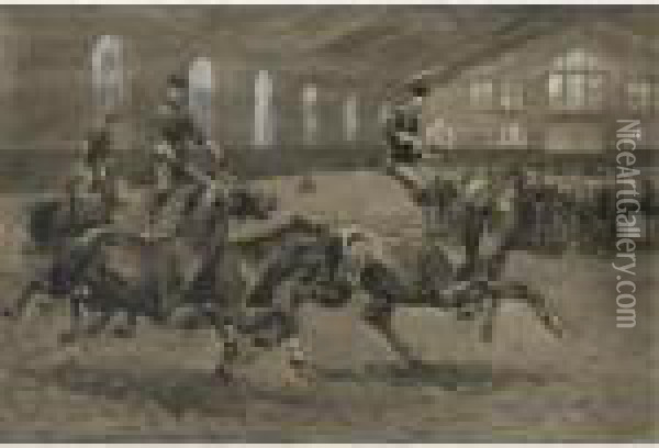 The Training Of The Cavalry: Roman Race At The Riding Hall, Fort Meyer, Virginia Oil Painting - Frederic Remington