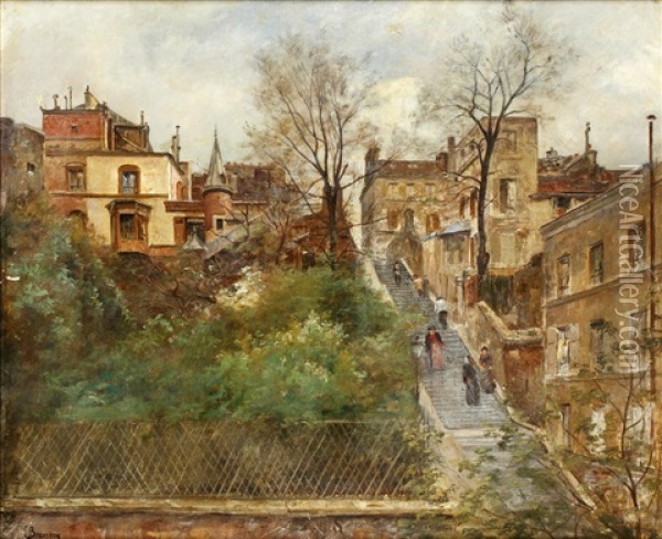 Parisian Street Scene Oil Painting - Charles Joseph Beauverie