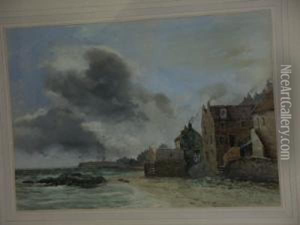 Coastal Cottages, On An Overcast Day Oil Painting - John Hamilton Glass