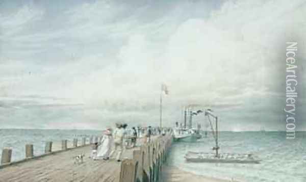 Cumulus or Thunder Cloud Portland Pier Lake Erie Oil Painting - George Harvey