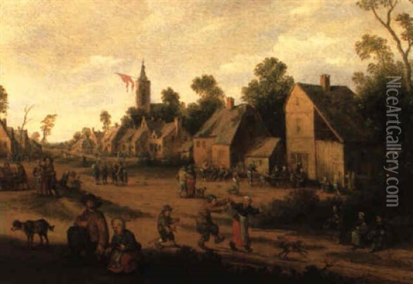 Kirmes In Einem Hollandischen Dorf Oil Painting - Joost Cornelisz. Droochsloot