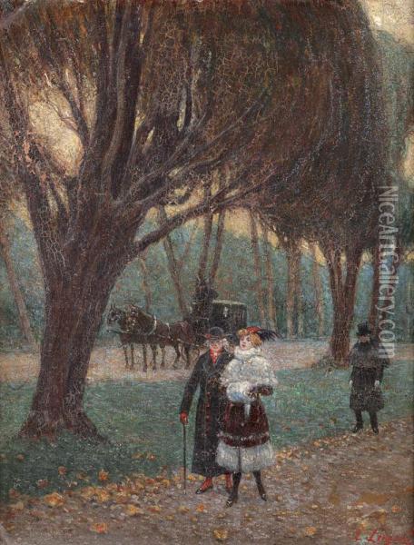 Promenade Au Bois De Boulogne Oil Painting - Emilio Longoni