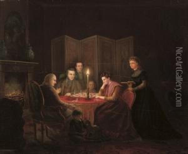 The Chess Game Oil Painting - Johannes Hermanus Van Heyden