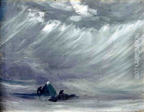 Sledging Camp In A Blizzard Oil Painting - George E. Marston