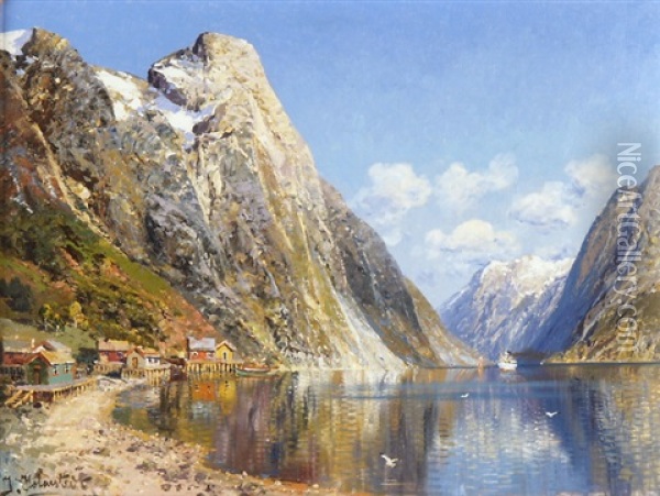 Norwegischer Fjord Oil Painting - Johann Holmstedt