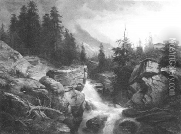 Hochgebirgslandschaft Mit Einem Wasserfall Oil Painting - Georg Engelhardt