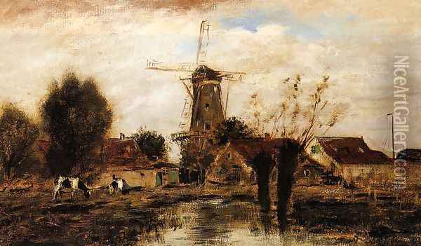 Landscape with Windmill Oil Painting - Johan Barthold Jongkind