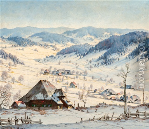 Black Forest Houses In Early Spring Oil Painting - Karl Hauptmann