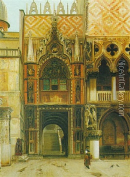 La Porta Della Carta Nella Palazzo Ducale Venezia Oil Painting - John Wharlton Bunney