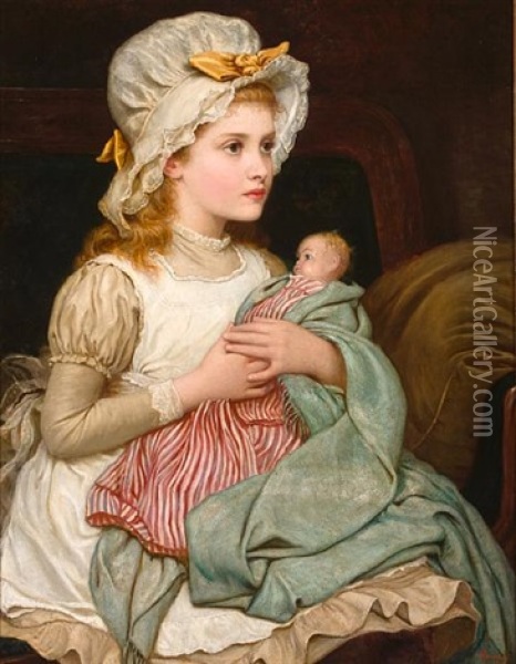 A Young Girl With Her Doll Oil Painting - Kate Perugini