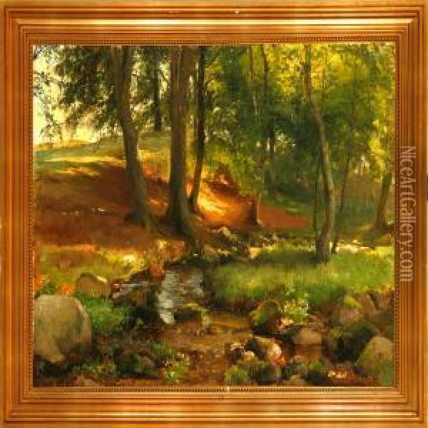 Spring Forest Scene Oil Painting - Edvard Frederik Petersen