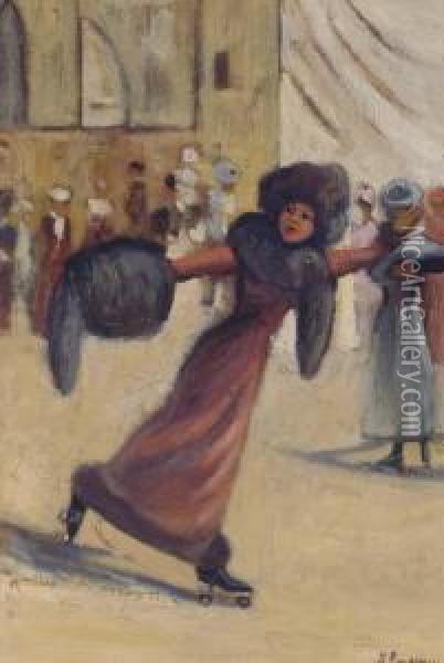 Roller Skating Oil Painting - Marguerite Rousseau