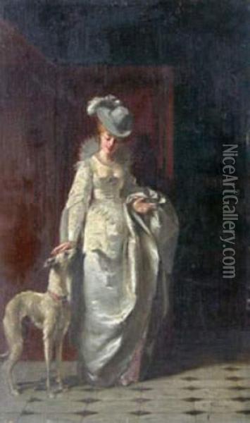 Elegante Au Levrier Oil Painting - Charles Francois Pecrus