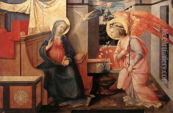 Annunciation 1445-50 Oil Painting - Fra Filippo Lippi