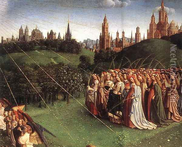 The Ghent Altarpiece- Adoration of the Lamb (detail 6) 1425-29 Oil Painting - Jan Van Eyck
