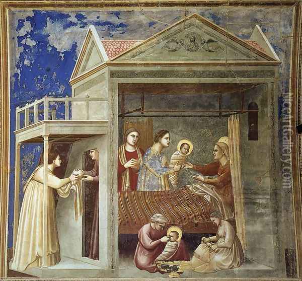 No. 7 Scenes from the Life of the Virgin- 1. The Birth of the Virgin 1304-06 Oil Painting - Giotto Di Bondone