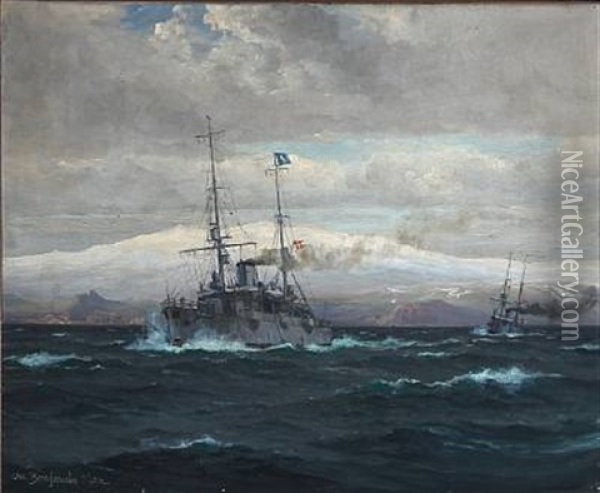 Vakyrien And Heimdal Of The Coast Of Island Oil Painting - Christian Benjamin Olsen