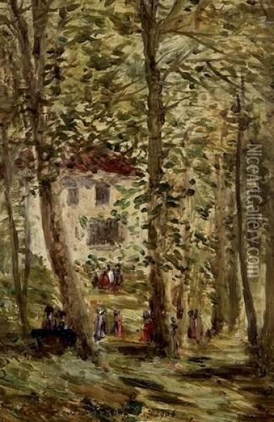 Promeneurs En Sous-bois Dans La Peupleraie Oil Painting - Willard Leroy Metcalf