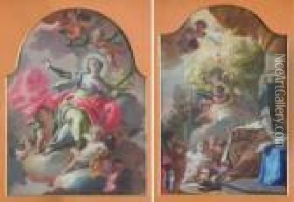 A) Estasi Di Santa Teresa B) Gloria Di Una Santa Martire (santa Dorotea?) Oil Painting - Francesco de Mura