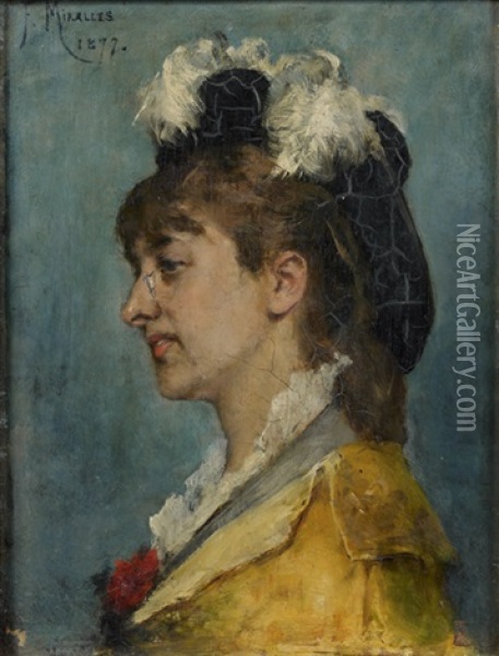 Portrait De Femme De Profil Oil Painting - Francisco Miralles y Galup