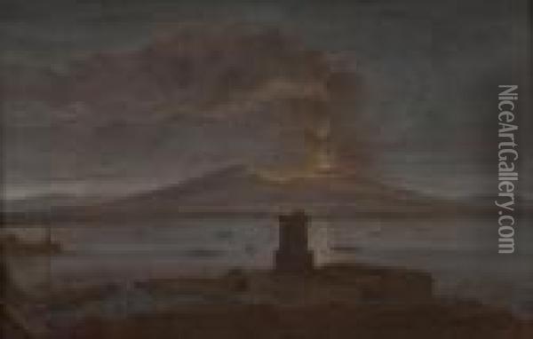 Veduta Di Napoli Con Vesuvio Oil Painting - Jean-Baptiste Lallemand