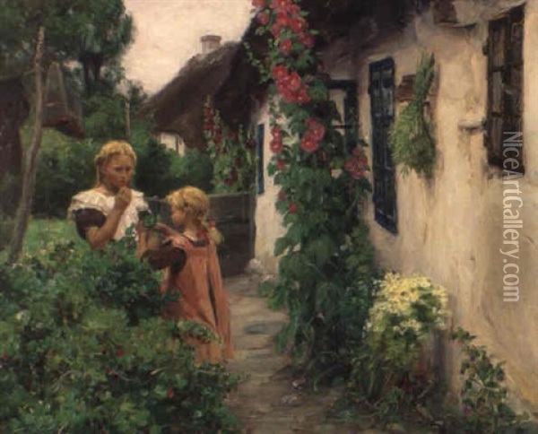 In The Cottage Garden Oil Painting - Hans Andersen Brendekilde