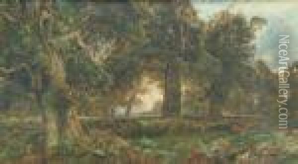 Woodland Glade At Sunset: Possibly Richmond Park Oil Painting - Harry Sutton Palmer