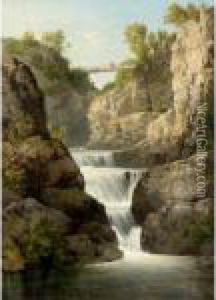 The Falls Of The Keltie From Bracklin Bridge Oil Painting - Edmund Gill