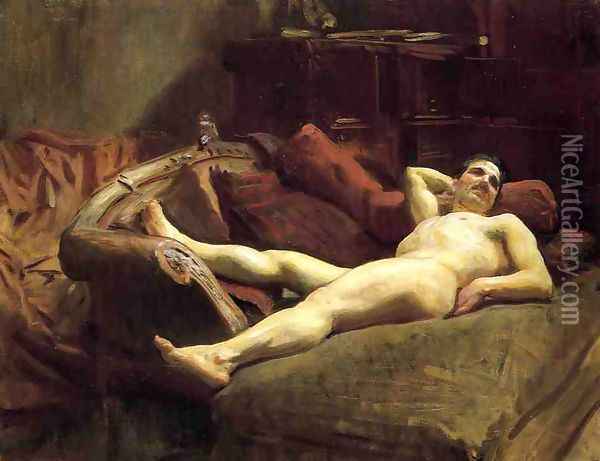 Male Model Resting Oil Painting - John Singer Sargent
