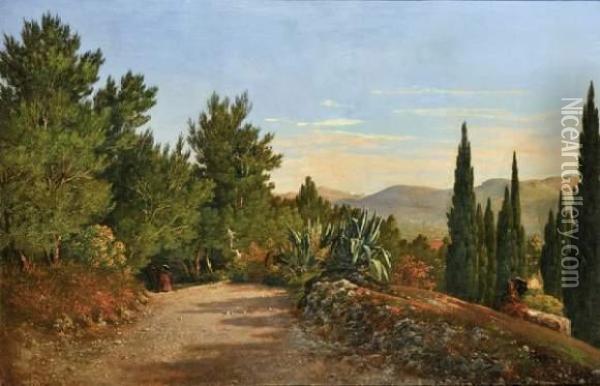 La Promenade Dans Les Collines Au-dessus De Nice Oil Painting - Francois Bensa