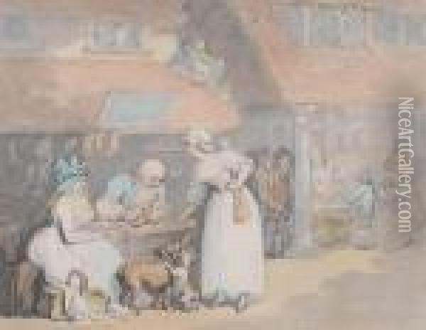 At The Cobblers Oil Painting - Thomas Rowlandson