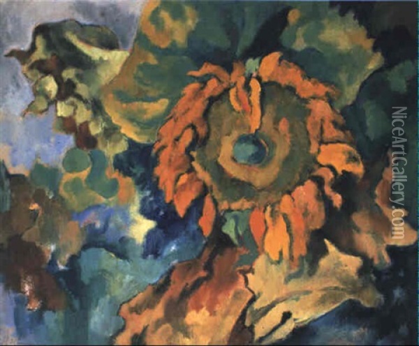 Welkende Sonnenblumen Oil Painting - Heinrich Nauen
