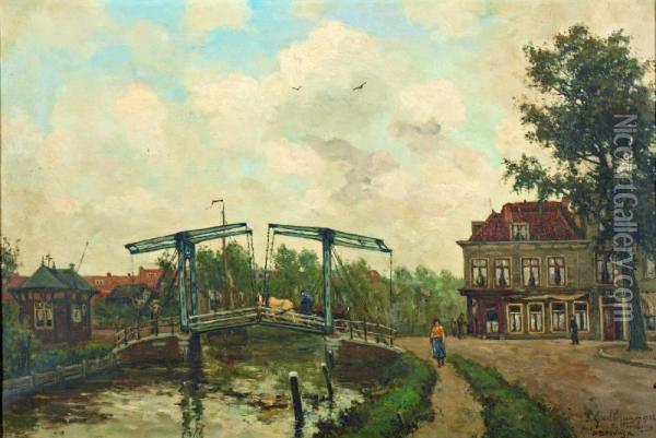 Geestbrug Tussen Voorburg En Rijswijk Bij De Trekvliet Oil Painting - Berend Jan, Barand Brouwer