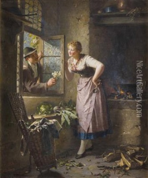 Ein Edelweisstraus Vom Verehrer Oil Painting - Friedrich Ortlieb