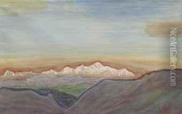 Mont-blanc Vu Du Praz-de-lys Oil Painting - Alexandre Perrier