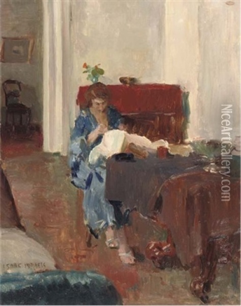 Sofie De Vries Embroidering Oil Painting - Isaac Israels
