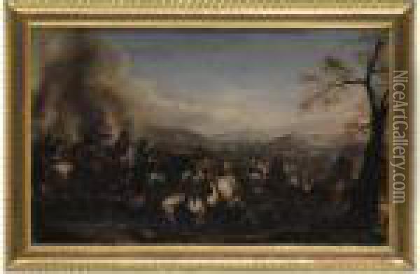 Scene Di Battaglia In Un Paesaggio Montuoso Oil Painting - Jacques Courtois Le Bourguignon