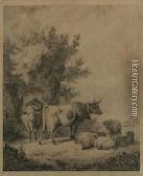 Kuhe, Widder Und Schafe Oil Painting - Friedrich Johann Voltz