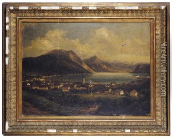 A View Of Gmunden In Upper Austria (ansicht Von Gmunden In Oberosterreich) Oil Painting - Ferdinand Lepie