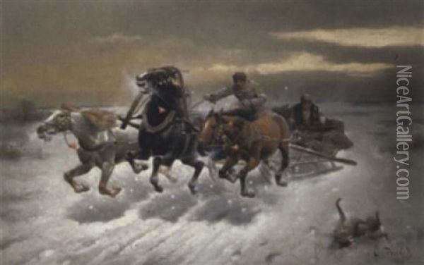 Der Erlegte Wolf Oil Painting - Adolf (Constantin) Baumgartner-Stoiloff