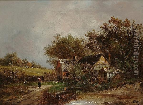 Figures By A Cottage Oil Painting - Joseph Thors
