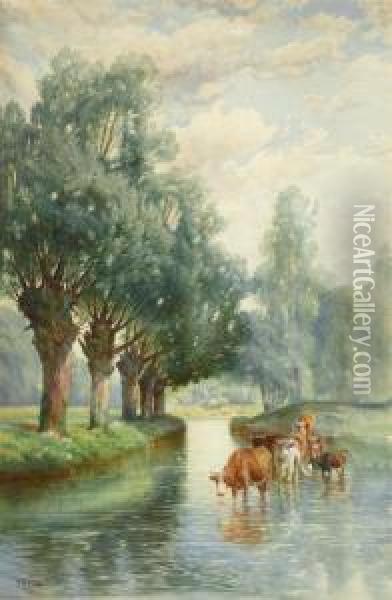 Land And Stream Oil Painting - Peter Moran
