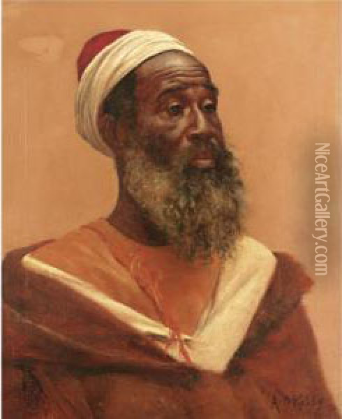 Portrait Of An Arab Man Oil Painting - Aloysius C. O'Kelly