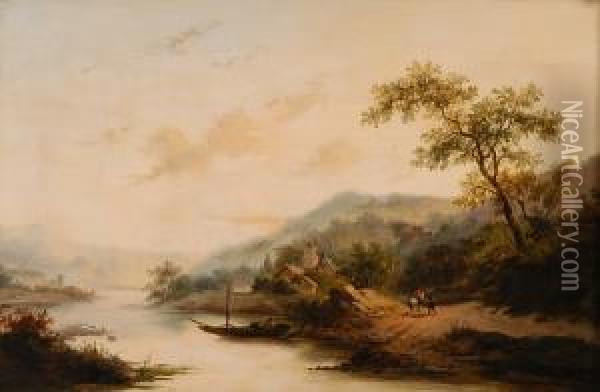 A River Landscape At A Ford Oil Painting - Frederik Marianus Kruseman