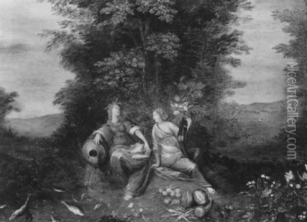 Allegorie Auf Erde Und Wasser Oil Painting - Jan Brueghel the Elder