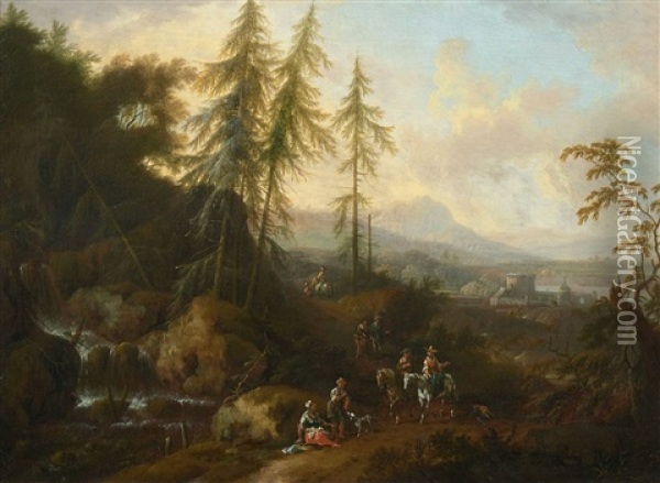 Mountainous Landscape With Travellers Oil Painting - Maximilian Joseph Schinagl