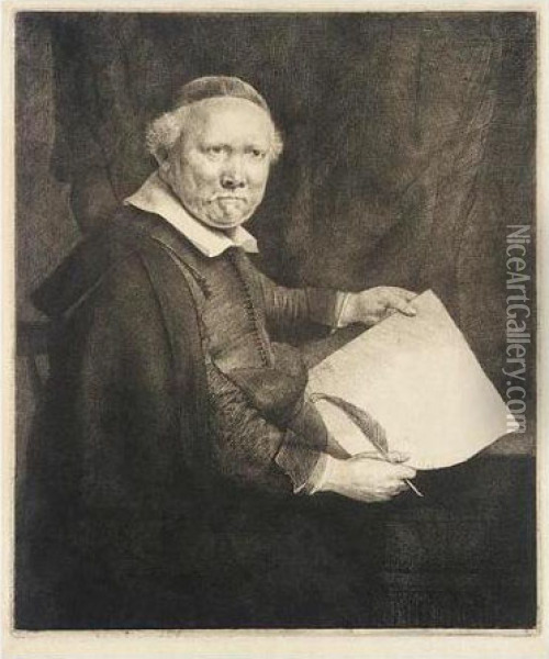 Lieven Willemsz. Van Coppenol, 
Writing-master: The Large Plate (b., Holl.283; H.300; Bb.58-f) Oil Painting - Rembrandt Van Rijn
